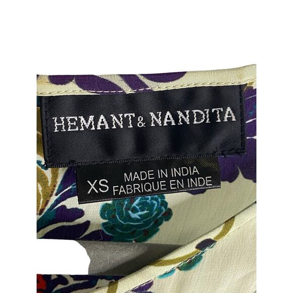 Anthro Hemant & Nandita Embroidered Canaria Maxi Boho Silk Floral Sleeveless XS - Picture 9 of 13